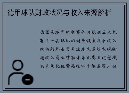 德甲球队财政状况与收入来源解析